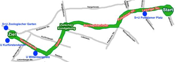Die Route der Hanfparade im Jahr 2003