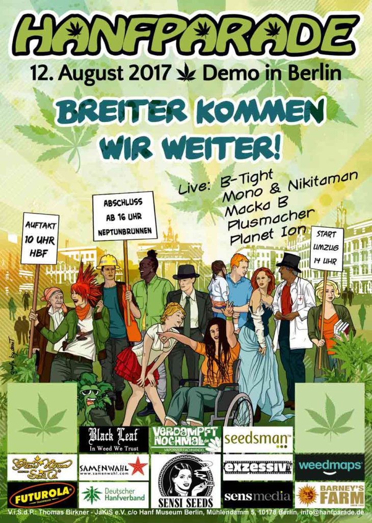 Poster der Hanfparade 2017 "Breiter kommen wir weiter"