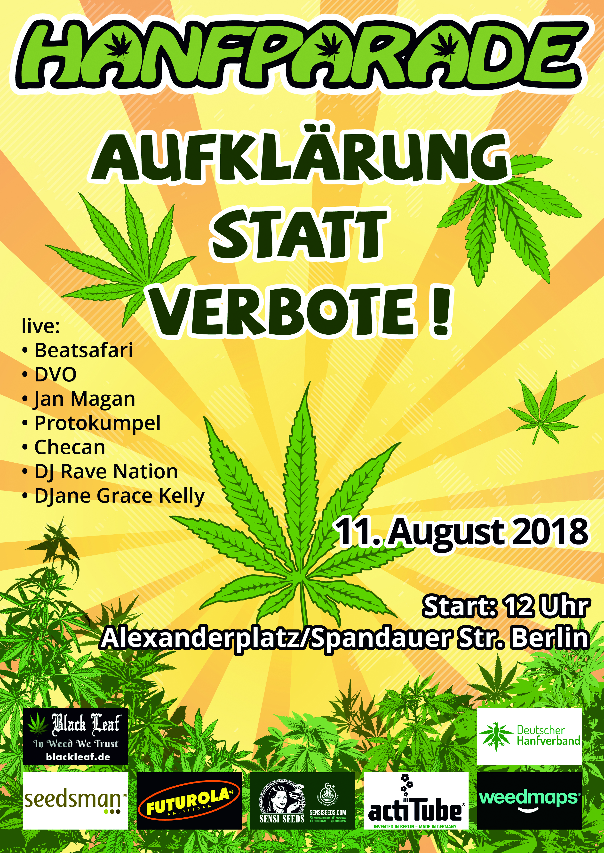 Poster Motiv Hanfparade 2018 "Aufklärung statt Verbote"