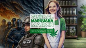 Infobanner zum Global Marijuana March 2024 in Deutschland